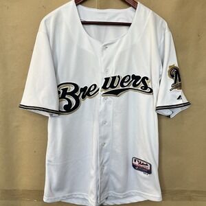 Majestic Milwaukee Brewers Authentic Cool Base Jersey Size 50 White MLB Baseball